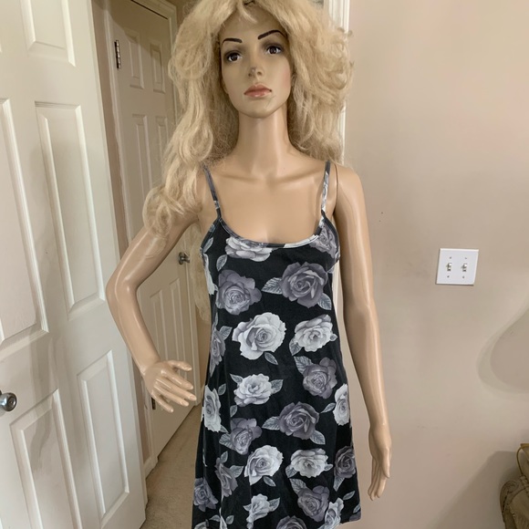 Vintage Grunge 1990’s Black Gray Rose Slip Dress M - Picture 2 of 3